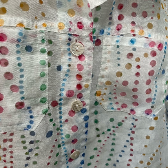 BAMBOO TRADERS WHITE COLORFUL POLKA DOT FLAX BLEND LS BUTTON DOWN BLOUSE - Picture 4 of 14